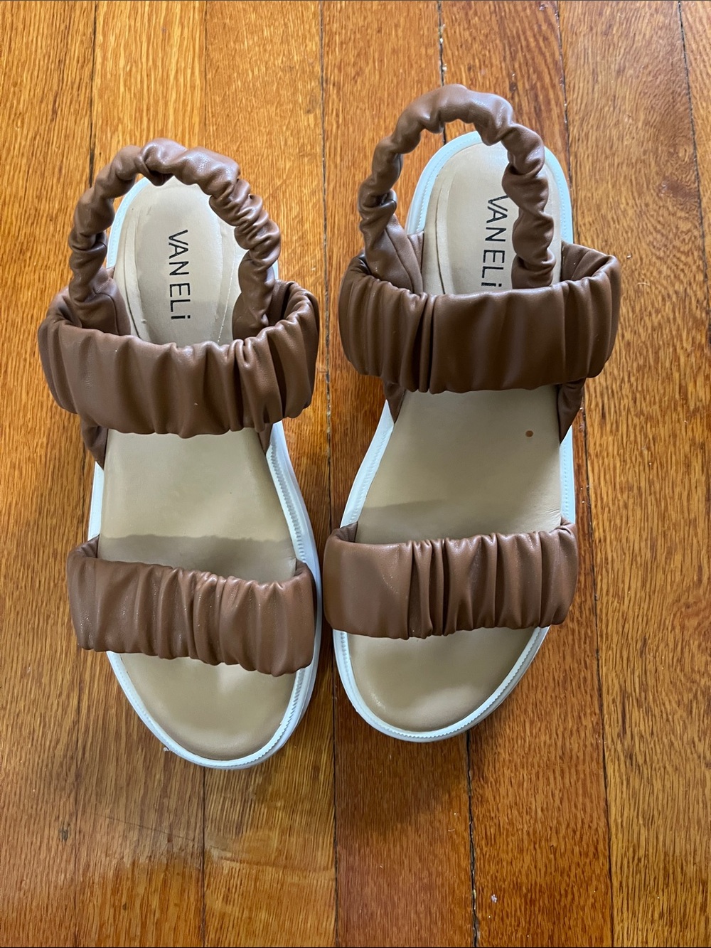Vaneli Ruched Brown Slingback Sandals